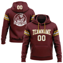 Load image into Gallery viewer, Custom Stitched Burgundy White-Old Gold Football Pullover Sweatshirt Hoodie