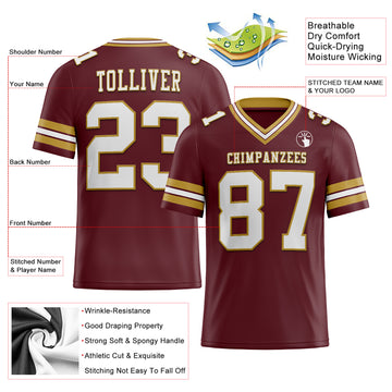 Custom Burgundy White-Old Gold Authentic Football Jersey