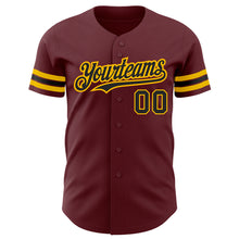 Load image into Gallery viewer, Custom Burgundy Black-Gold Authentic Baseball Jersey