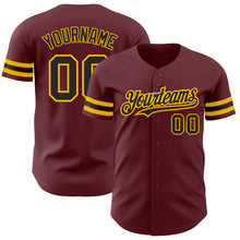 Load image into Gallery viewer, Custom Burgundy Black-Gold Authentic Baseball Jersey