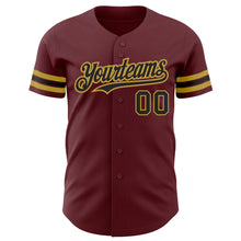 Load image into Gallery viewer, Custom Burgundy Black-Old Gold Authentic Baseball Jersey