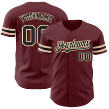 Load image into Gallery viewer, Custom Burgundy Black-City Cream Authentic Baseball Jersey
