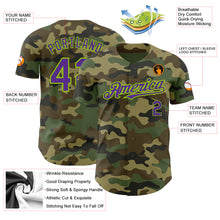 Load image into Gallery viewer, Custom Camo Purple-Neon Green Authentic Salute To Service Baseball Jersey