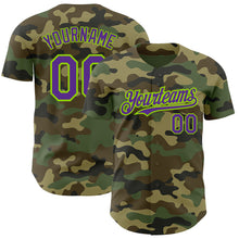 Load image into Gallery viewer, Custom Camo Purple-Neon Green Authentic Salute To Service Baseball Jersey