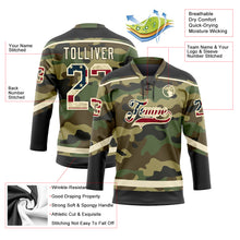 Load image into Gallery viewer, Custom Camo Vintage USA Flag Cream-Black Salute To Service Hockey Lace Neck Jersey
