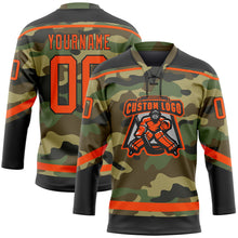 Load image into Gallery viewer, Custom Camo Orange-Black Salute To Service Hockey Lace Neck Jersey