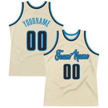 Load image into Gallery viewer, Custom Cream Black-Blue Authentic Throwback Basketball Jersey