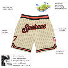 Load image into Gallery viewer, Custom Cream Black Pinstripe Black-Orange Authentic Basketball Shorts