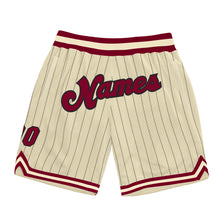 Load image into Gallery viewer, Custom Cream Black Pinstripe Maroon-Black Authentic Basketball Shorts