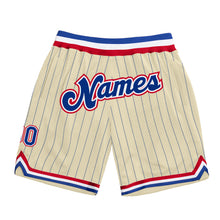 Load image into Gallery viewer, Custom Cream Royal Pinstripe Royal-Red Authentic Basketball Shorts