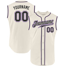 Load image into Gallery viewer, Custom Cream Black-Purple Authentic Sleeveless Baseball Jersey