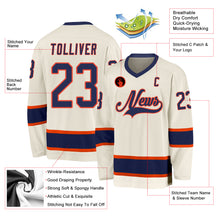Load image into Gallery viewer, Custom Cream Navy-Orange Hockey Jersey