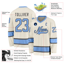 Load image into Gallery viewer, Custom Cream Light Blue-Steel Gray Hockey Jersey