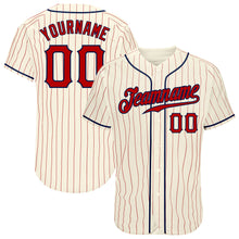 Load image into Gallery viewer, Custom Cream Red Pinstripe Red-Navy Authentic Baseball Jersey