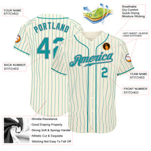 Load image into Gallery viewer, Custom Cream Teal Pinstripe Teal-Gray Authentic Baseball Jersey