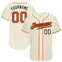 Load image into Gallery viewer, Custom Cream Black Pinstripe Orange-Black Authentic Baseball Jersey