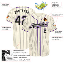 Load image into Gallery viewer, Custom Cream Black Pinstripe Black-Purple Authentic Baseball Jersey