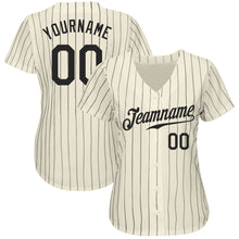 Load image into Gallery viewer, Custom Cream Black Pinstripe Black Authentic Baseball Jersey