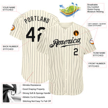 Load image into Gallery viewer, Custom Cream Black Pinstripe Black Authentic Baseball Jersey