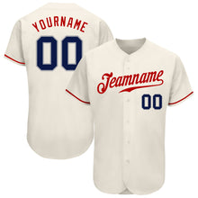 Load image into Gallery viewer, Custom Cream Navy-Red Authentic Baseball Jersey