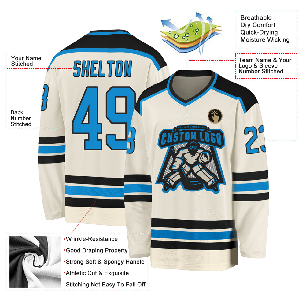 Custom Cream BlueBlack Hockey Jersey Sale Fcustom
