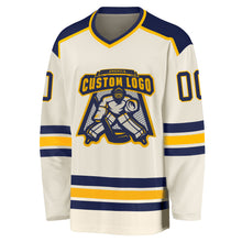 Load image into Gallery viewer, Custom Cream Navy-Gold Hockey Jersey