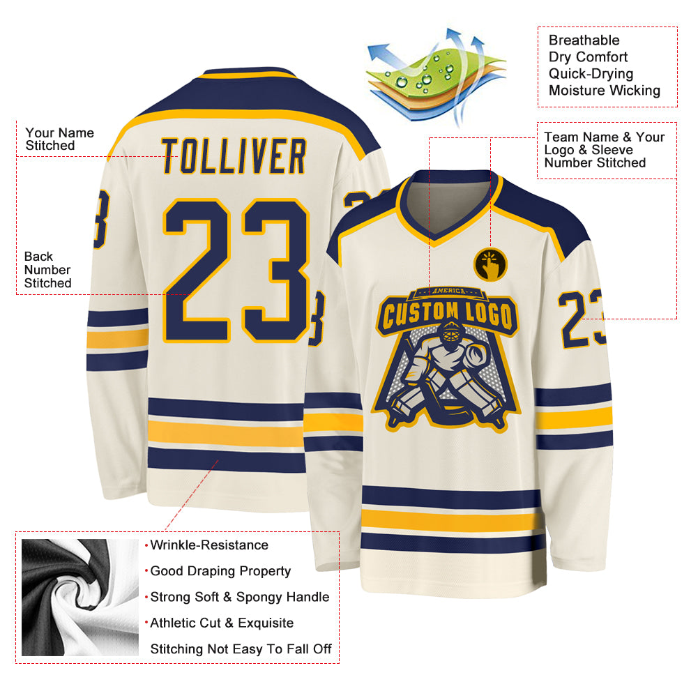 Custom Cream NavyGold Hockey Jersey Sale Fcustom