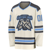 Load image into Gallery viewer, Custom Cream Light Blue-Steel Gray Hockey Jersey