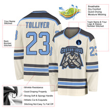 Load image into Gallery viewer, Custom Cream Light Blue-Steel Gray Hockey Jersey
