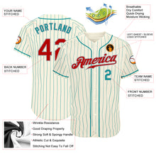 Load image into Gallery viewer, Custom Cream Teal Pinstripe Red Teal-Gray Authentic Baseball Jersey