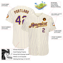 Load image into Gallery viewer, Custom Cream Purple Pinstripe Purple-Gold Authentic Baseball Jersey