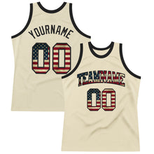 Load image into Gallery viewer, Custom Cream Vintage USA Flag-Black Authentic Throwback Basketball Jersey