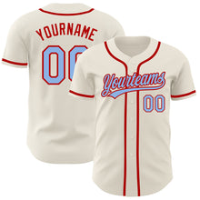 Load image into Gallery viewer, Custom Cream Light Blue-Red Authentic Baseball Jersey