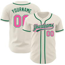Load image into Gallery viewer, Custom Cream Pink-Kelly Green Authentic Baseball Jersey
