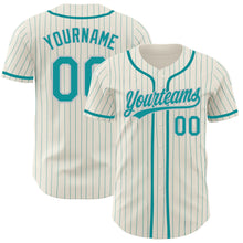 Load image into Gallery viewer, Custom Cream Teal Pinstripe Teal-Gray Authentic Baseball Jersey