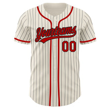 Load image into Gallery viewer, Custom Cream Black Pinstripe Red Authentic Baseball Jersey