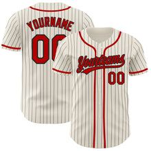 Load image into Gallery viewer, Custom Cream Black Pinstripe Red Authentic Baseball Jersey