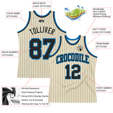 Load image into Gallery viewer, Custom Cream Black Pinstripe Black-Blue Authentic Basketball Jersey