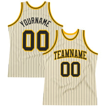 Load image into Gallery viewer, Custom Cream Black Pinstripe Black-Gold Authentic Basketball Jersey