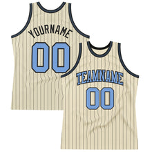 Load image into Gallery viewer, Custom Cream Black Pinstripe Blue Authentic Basketball Jersey