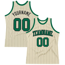Load image into Gallery viewer, Custom Cream Black Pinstripe Kelly Green Authentic Basketball Jersey