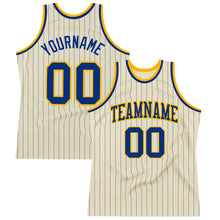 Load image into Gallery viewer, Custom Cream Royal Pinstripe Royal-Gold Authentic Basketball Jersey