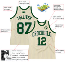 Load image into Gallery viewer, Custom Cream Gray Pinstripe Green Authentic Basketball Jersey