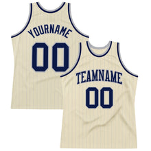 Load image into Gallery viewer, Custom Cream Gray Pinstripe Navy Authentic Basketball Jersey