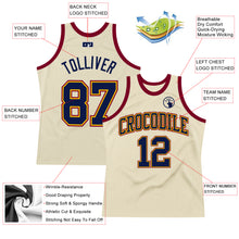 Load image into Gallery viewer, Custom Cream Navy Yellow-Maroon Authentic Throwback Basketball Jersey