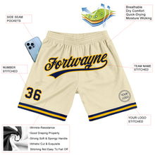 Load image into Gallery viewer, Custom Cream Navy-Gold Authentic Throwback Basketball Shorts