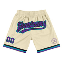 Load image into Gallery viewer, Custom Cream Purple Black-Teal Authentic Throwback Basketball Shorts
