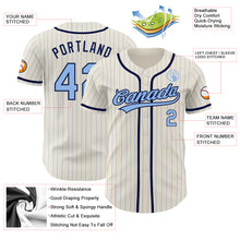 Load image into Gallery viewer, Custom Cream Light Blue Pinstripe Navy Authentic Baseball Jersey