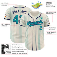 Load image into Gallery viewer, Custom Cream Teal Pinstripe Navy Authentic Baseball Jersey
