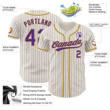 Load image into Gallery viewer, Custom Cream Purple Pinstripe Old Gold Authentic Baseball Jersey